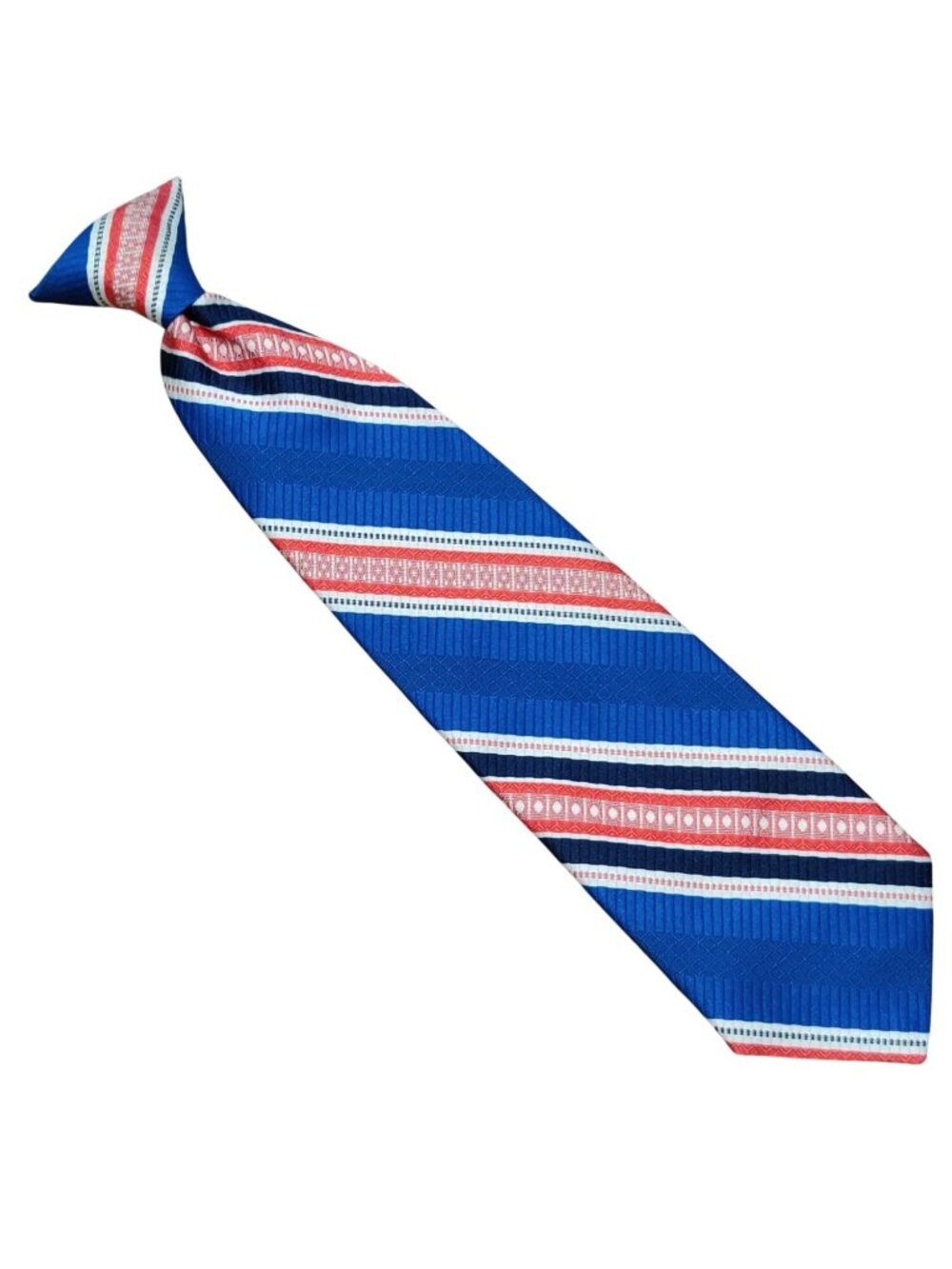 Towncraft Plus JCPenney Vintage Snapper Tie Blue Red White Striped Clip On 70s